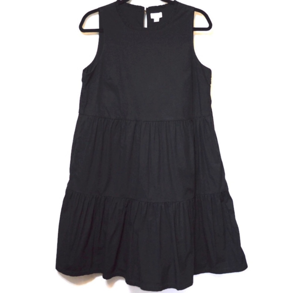 J.Crew Sleeveless Tiered Ruffle Neck Dress Size 8 Cotton Poplin, Pockets, Lined - Picture 4 of 11